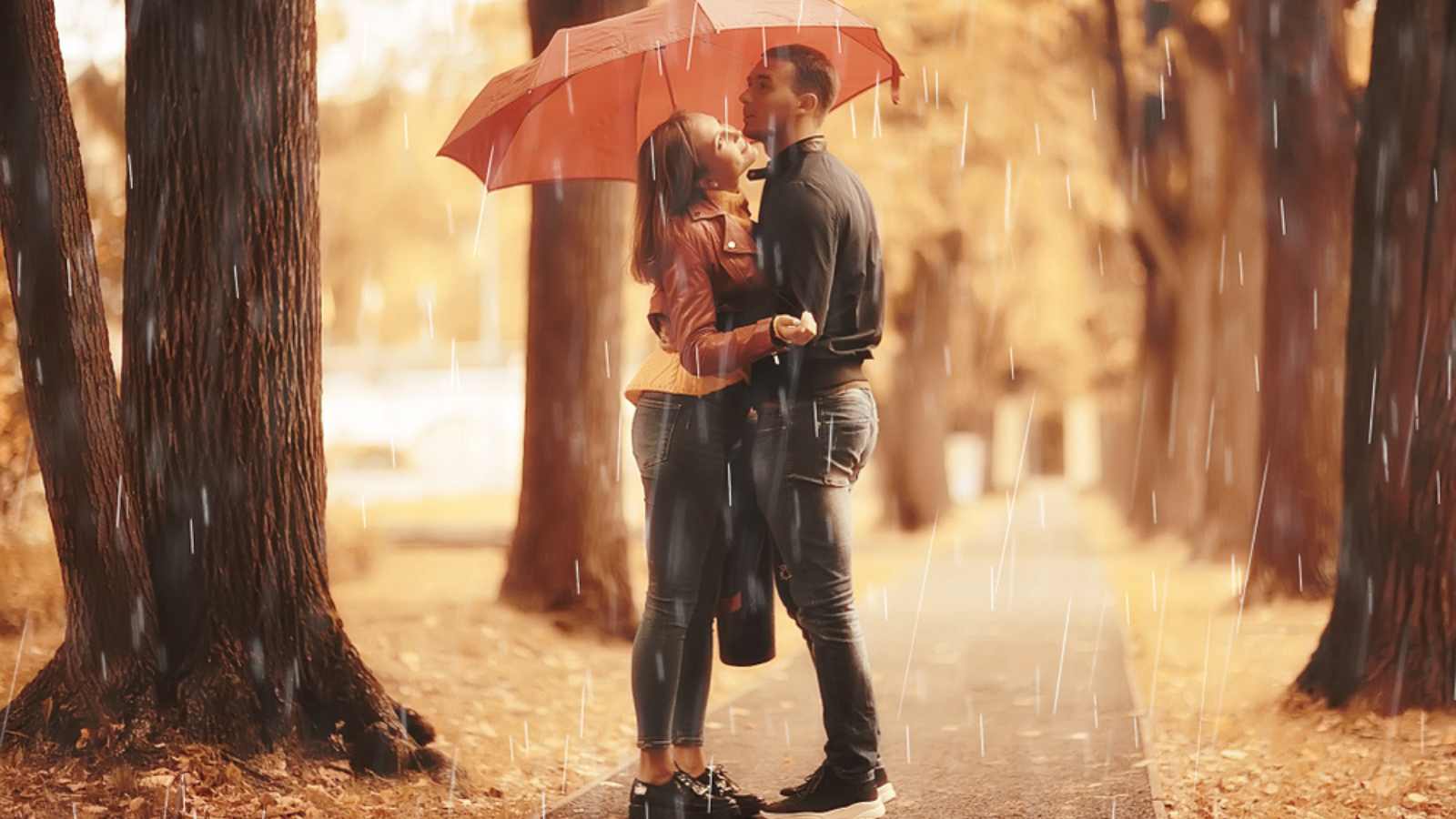 Couples caught in rain