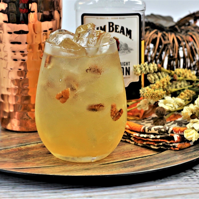 spiced bourbon cocktail with pecan praline liqueur