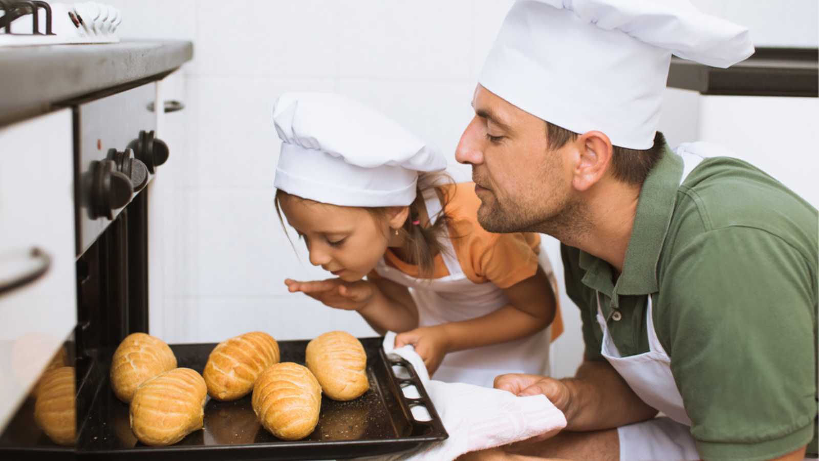 Father and daughter Baking Bread