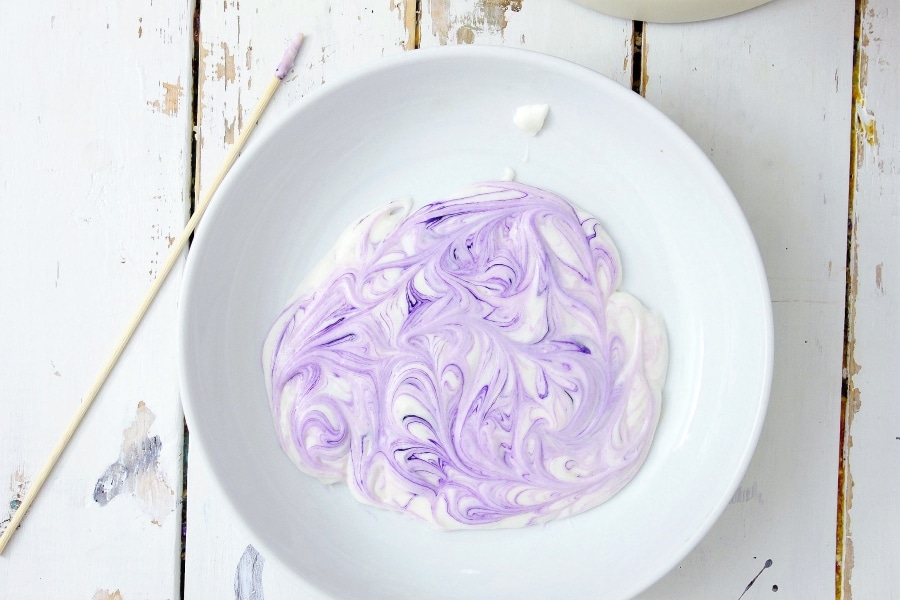 purple and white swirled frosting