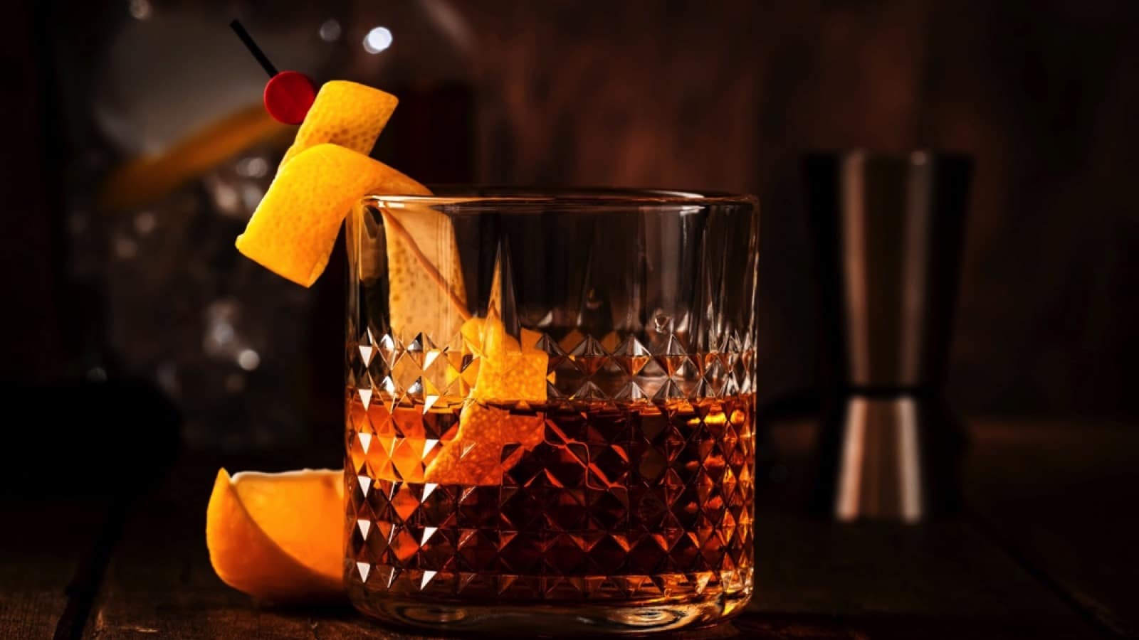 Old fashioned, classic cocktail served on the rocks