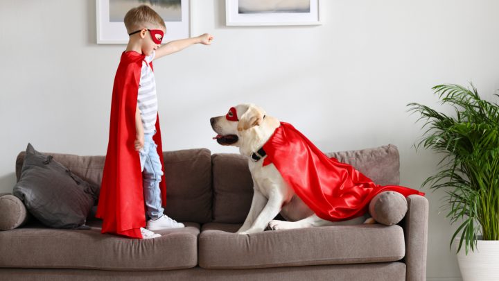 dog and boy in costume